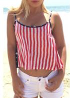 Rosewe Vertical Stripe And Star Print Camisole Top