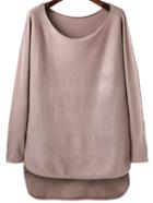Shein Khaki Scoop Neck Dip Hem Knitwear