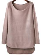 Shein Khaki Scoop Neck Dip Hem Knitwear