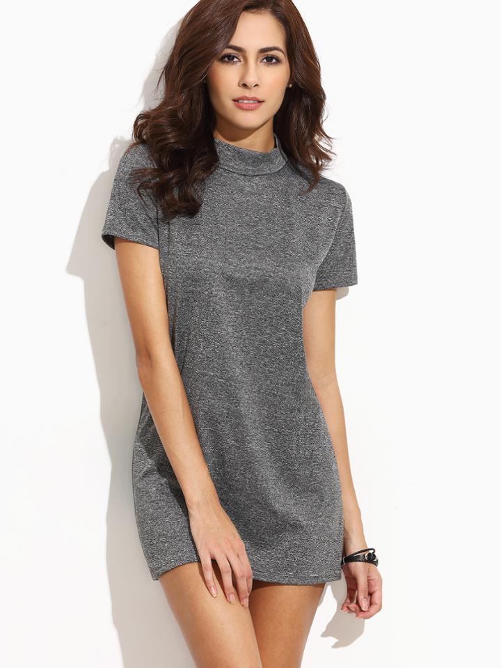 Shein Grey Mock Neck Marled Dress