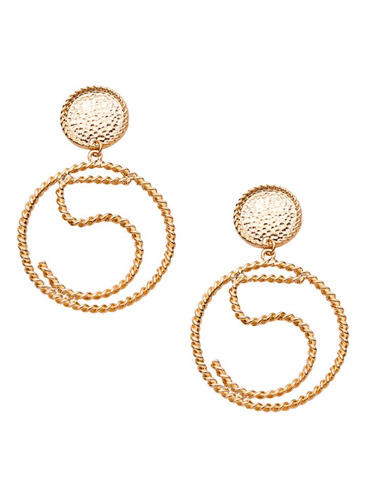 Shein Gold Plated Hollow Circle Spiral Carved Drop Earrings