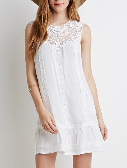 Shein White Sleeveless With Lace Dress