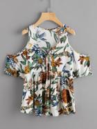 Shein Random Florals Open Shoulder Smock Blouse