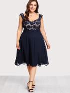 Shein Contrast Floral Lace Fitted & Flared Dress