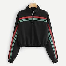 Shein Quarter Zip Contrast Taped Sweatshirt