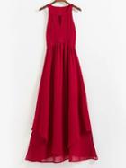 Shein Red Sleeveless Cut Out Front Chiffon Maxi Dress