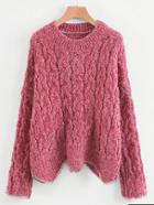 Shein Cable Knit Zigzag Hem Chenille Sweater