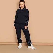 Shein Plus Pearls Beaded Hoodie & Pants Set