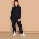 Shein Plus Pearls Beaded Hoodie & Pants Set