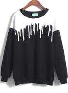 Shein Black Long Sleeve Drop Patterned Print Loose Sweatshirt