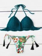Shein Printed Tassel Tie Crochet Bikini Set