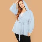Shein Plus Double Button Front Belted Hoodie Coat