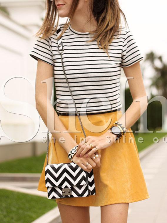 Shein White Crew Neck Striped T-shirt