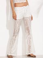 Shein White Lace Up Waist Perspective Lace Long Pants
