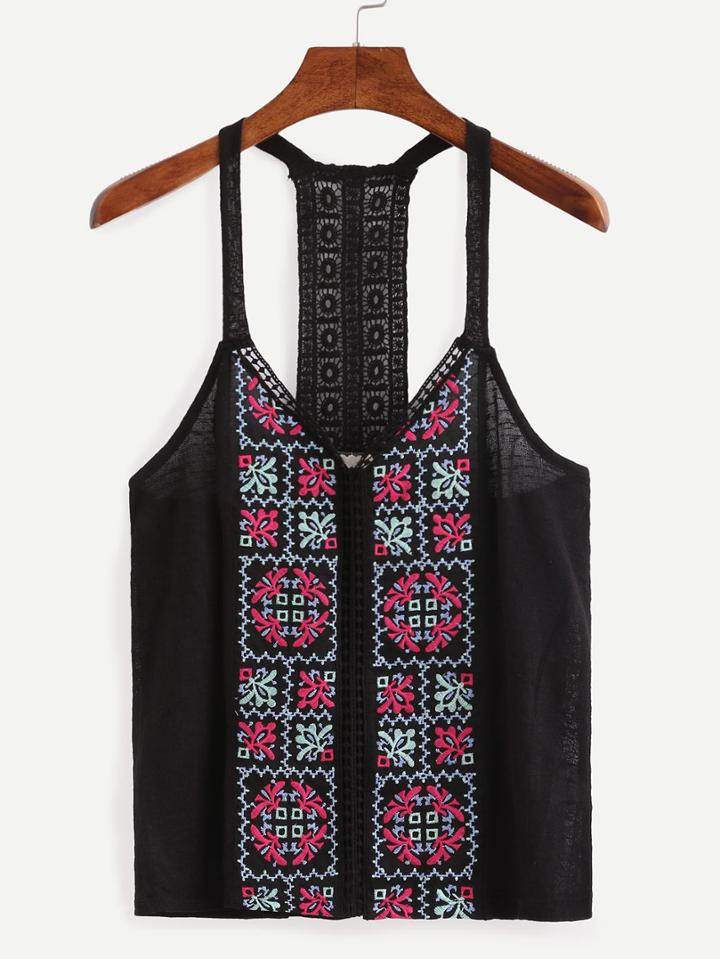 Shein Lace Racerback Embroidered Cami Top - Black