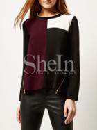 Shein Color Block Zipper Front Side Slit T-shirt