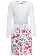 Shein White Pleated Belted Floral Sheath Dress