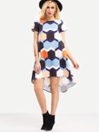 Shein Multicolor Short Sleeve Print High Low Dress