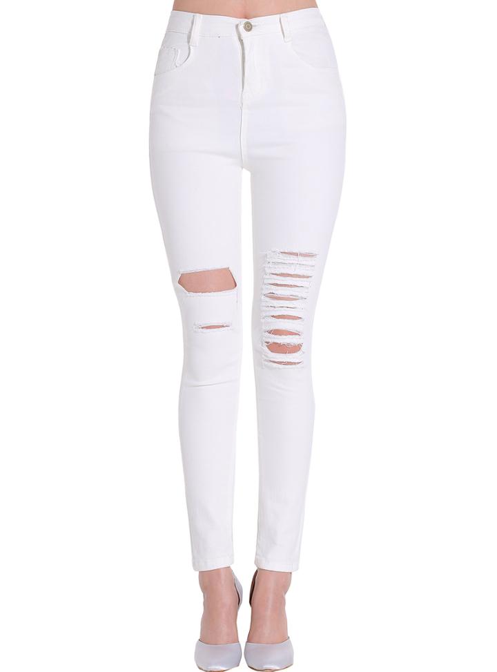 Shein White Ripped Slim Denim Pant