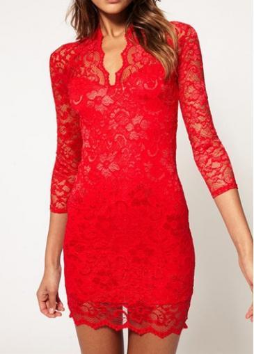 Rosewe Catching V Neck Three Quarter Sleeve Lace Dress