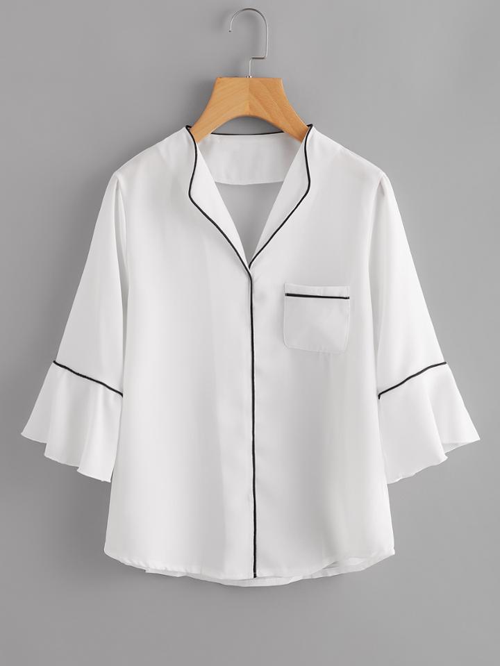Shein Contrast Binding Flute Sleeve Pajama Blouse