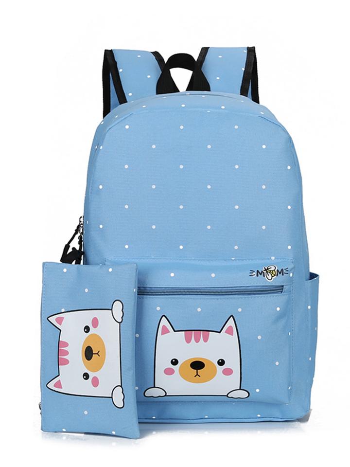 Shein Polka Dot Cat Print Backpack With Clutch Bag