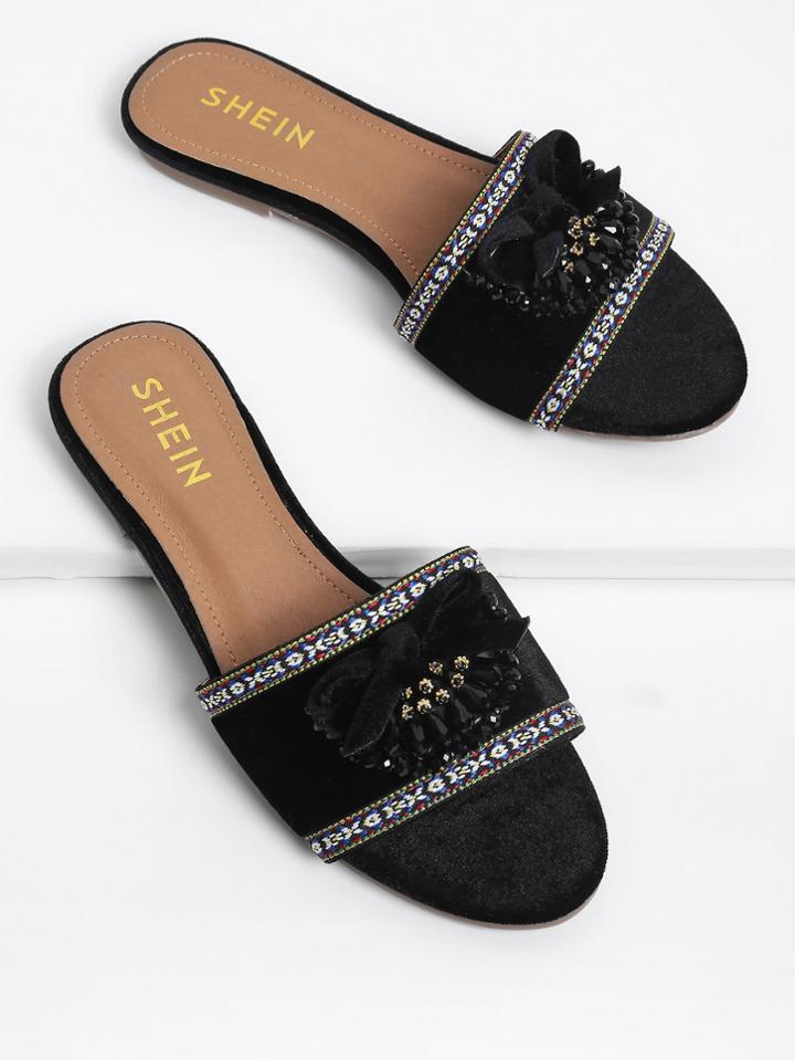 Shein Bow Decorated Flat Sandals With Crystal