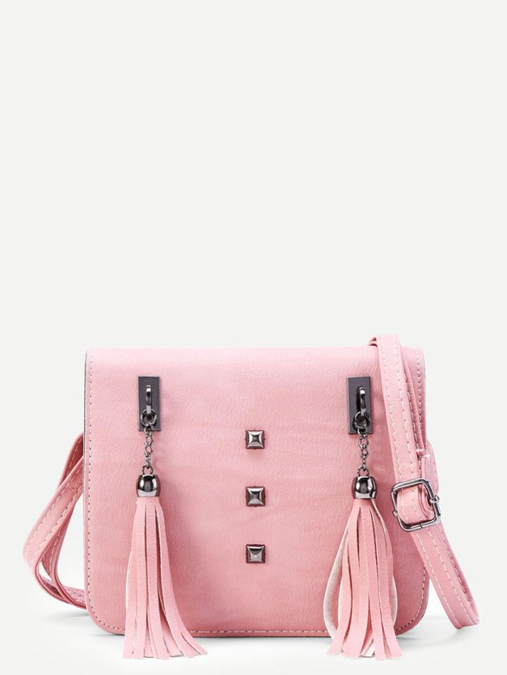Shein Tassel Embellished Flap Shoulder Bag With Studded
