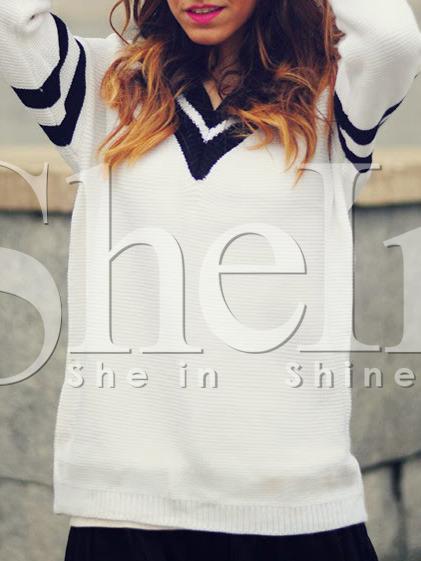 Shein Beige Color Block Trims Sweatshirt