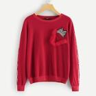 Shein Animal Embroidered Letter Print Pullover