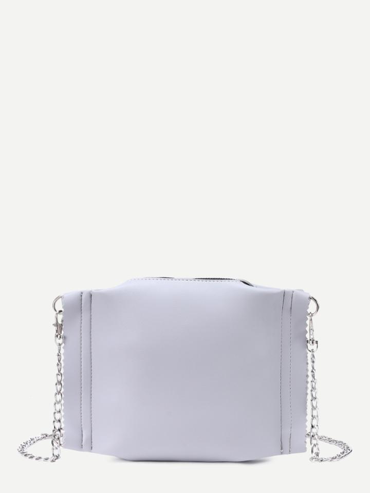 Shein Light Grey Faux Leather Zip Closure Chain Bag