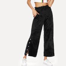 Shein Button Side Velvet Wide Leg Pants