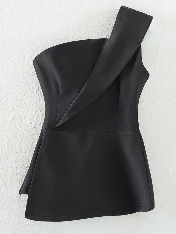 Shein Black Zipper Bandeau One Shoulder Top
