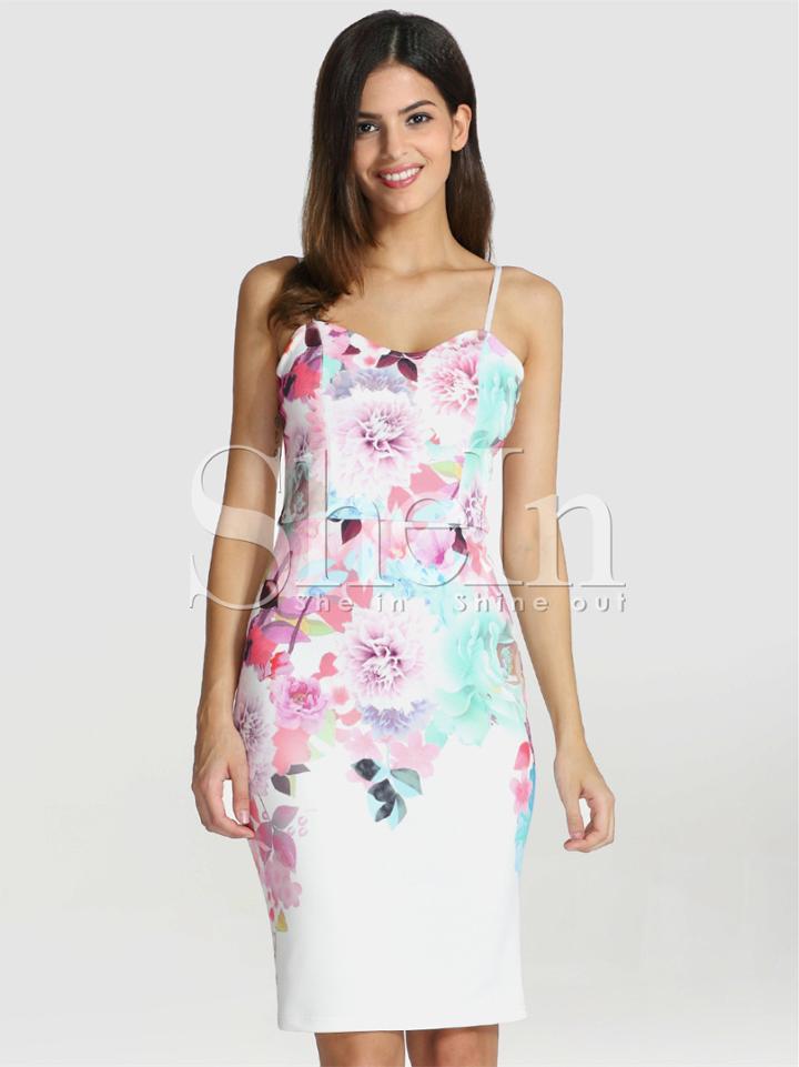 Shein Muiticolour Spaghetti Strap Floral Painted Print Dress