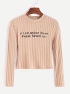 Shein Sentence Print Ribbed Crop T-shirt