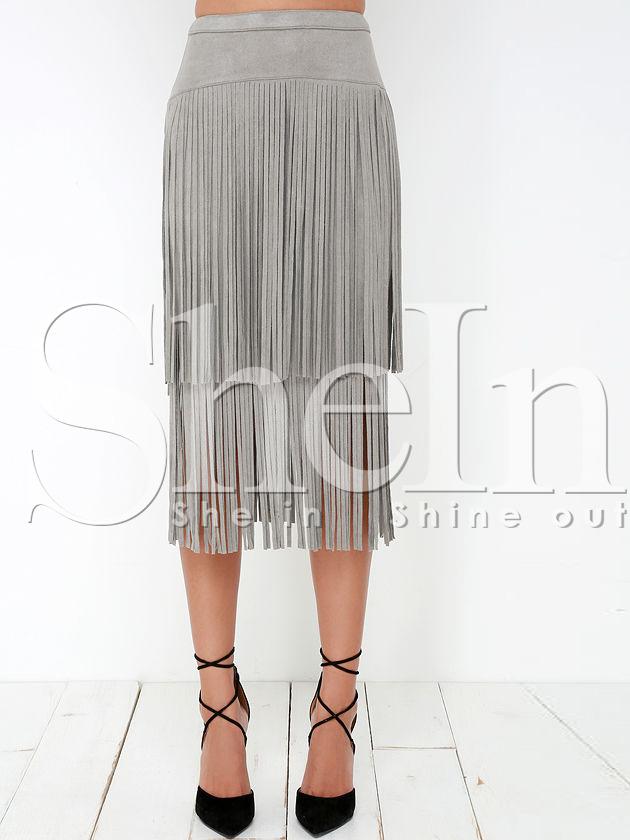 Shein Grey High Waist Tassel Skirt