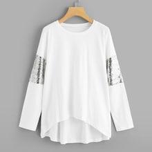 Shein Contrast Sequin Asymmetric Hem Tee