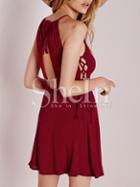 Shein Wine Red Sleeveless Backless Strappy Lace Up Dress