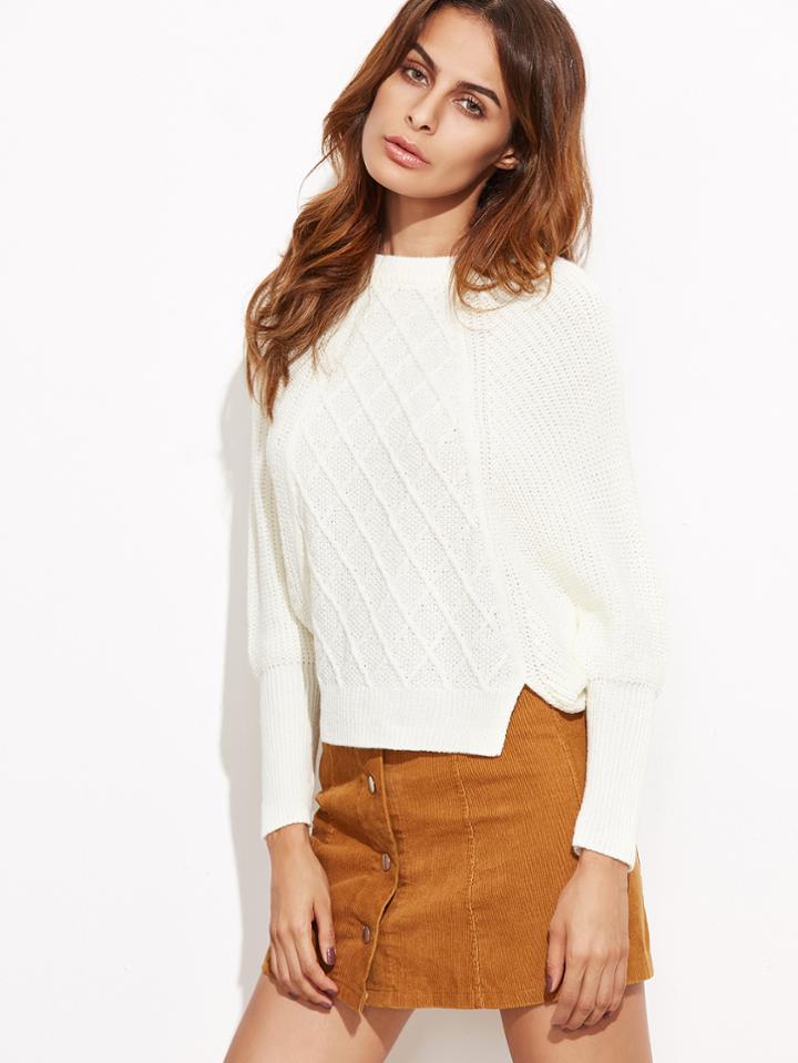 Shein White Geo Pattern Dolman Sleeve Sweater