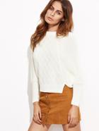 Shein White Geo Pattern Dolman Sleeve Sweater