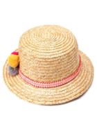 Shein Beige Pom Pom Trim Straw Hat