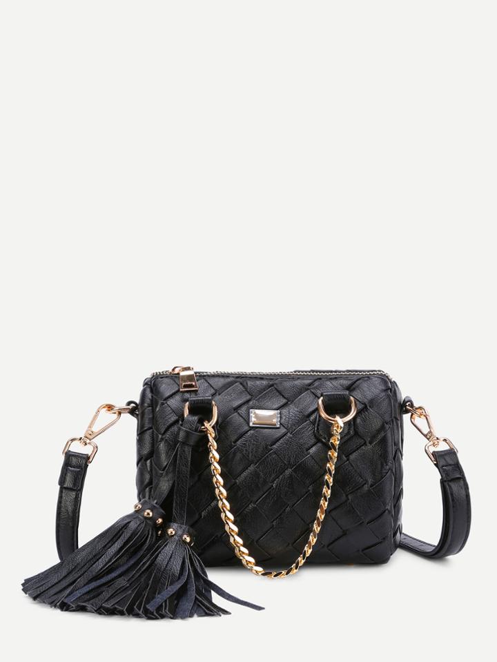 Shein Tassel Embellished Woven Pu Shoulder Bag