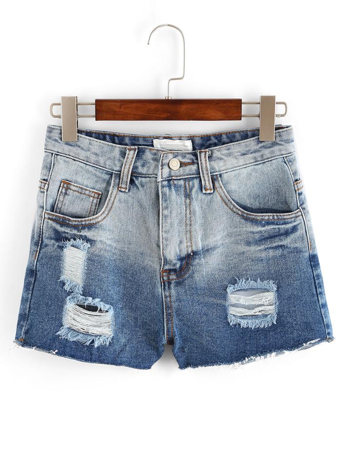 Shein Ombre Ripped Denim Shorts