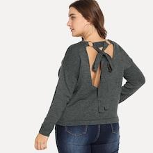 Shein Plus Cut Out Knot Back Drop Shoulder Sweater