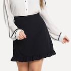 Shein Plus Ruffle Detail Wide Waist Solid Skirt