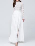 Shein White Crochet Hollow Out Pleated Split Dress
