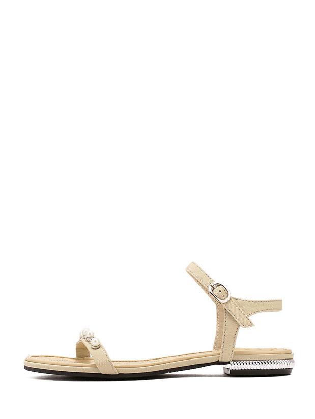 Shein Beige Peep Toe Pearl Chain Decorated Buckle Sandals