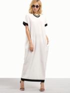 Shein White Black Trim Contrast Pockets Long Dress