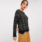 Shein Scalloped Hem Plaid Sweater