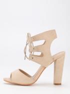 Shein Apricot Faux Suede Lace Up Block Heel Sandals
